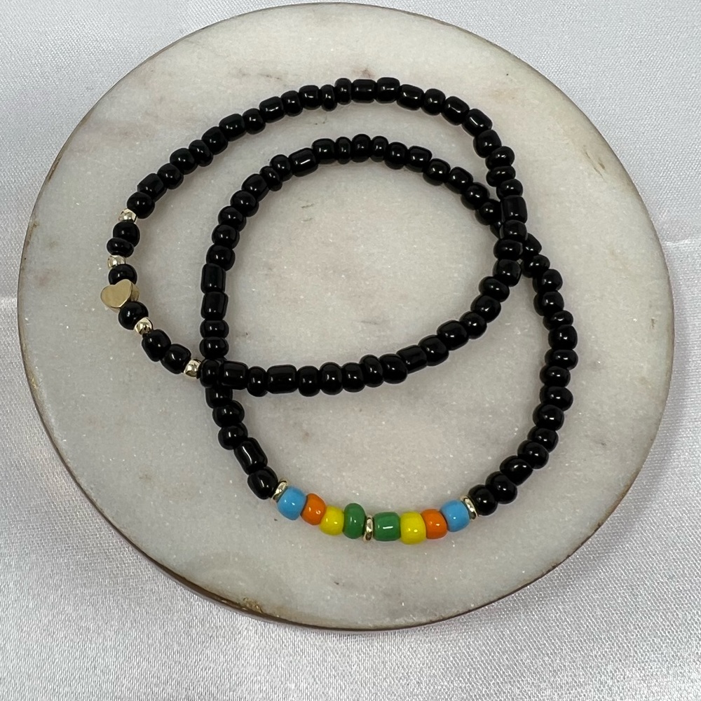 NEW Set of 2 Beaded Handmade Elastic Bracelets
